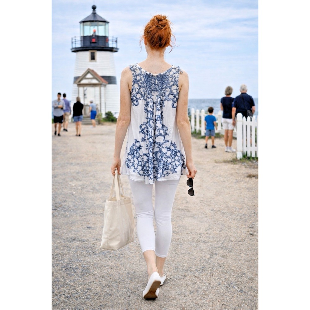 ESPRESSO Y2K Babydoll Tank Top L Lace Blue Floral Camisole Boho Cottage Fairy - Picture 3 of 12